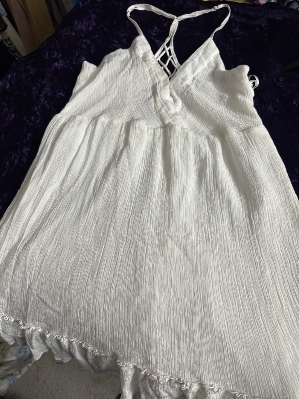 White Crinkle Mini Dress with Strappy Back
